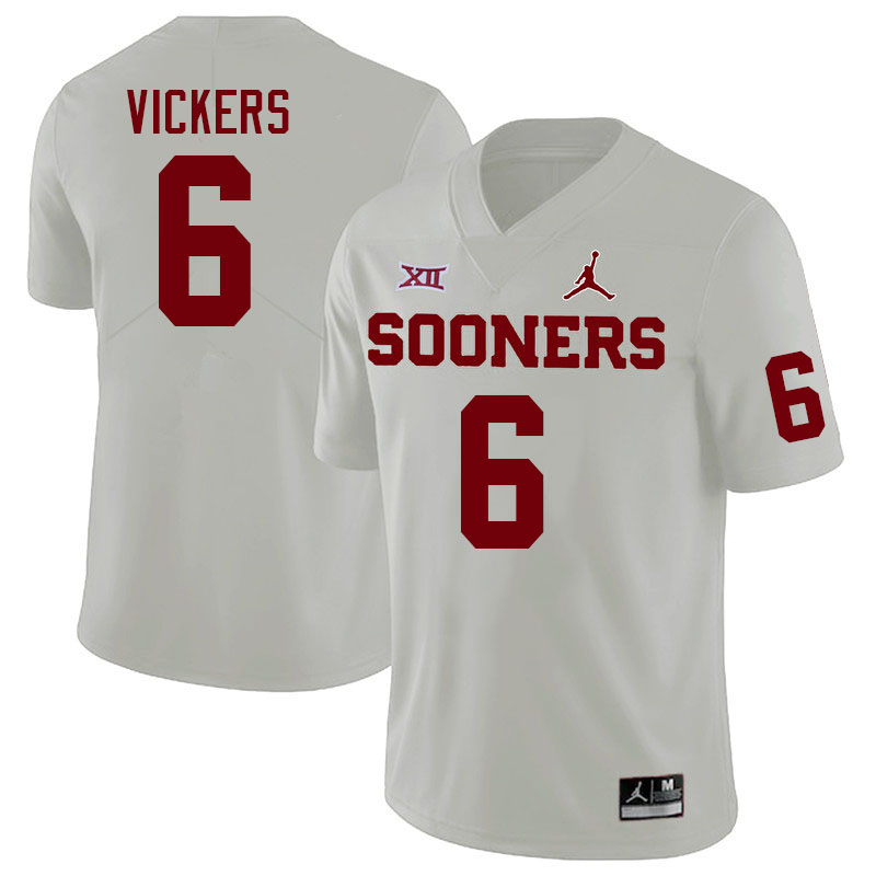 Men #6 Makari Vickers Oklahoma Sooners College Football Jerseys Stitched-White - Click Image to Close